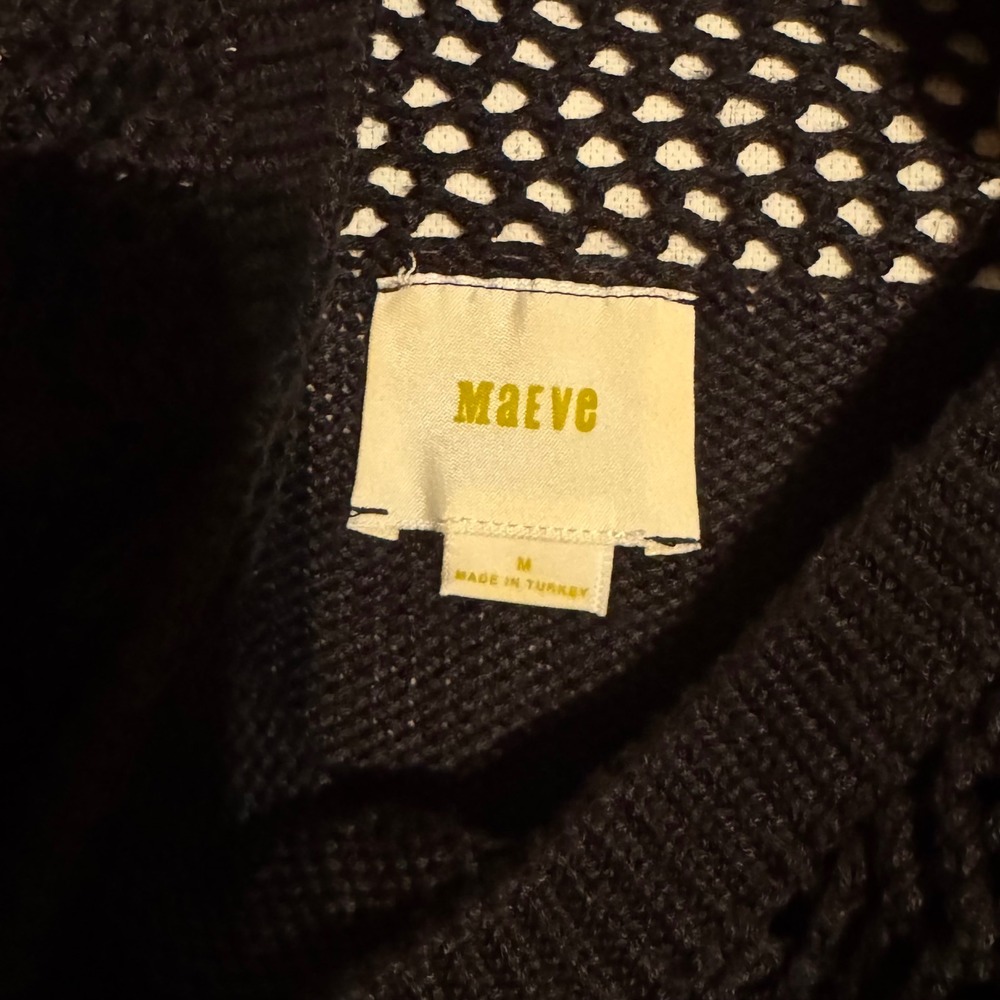 Maeve Anthropologie Black Cold Shoulder Ruffle Crochet Sweater M Goth Romantic